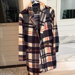 Rachel Zoe Plaid Trench Coat - Black, White, Pink